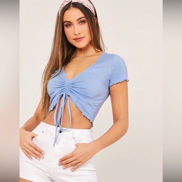 SHEIN V-Neck Crop Top with Adjustable Strings - Picture 1 of 8